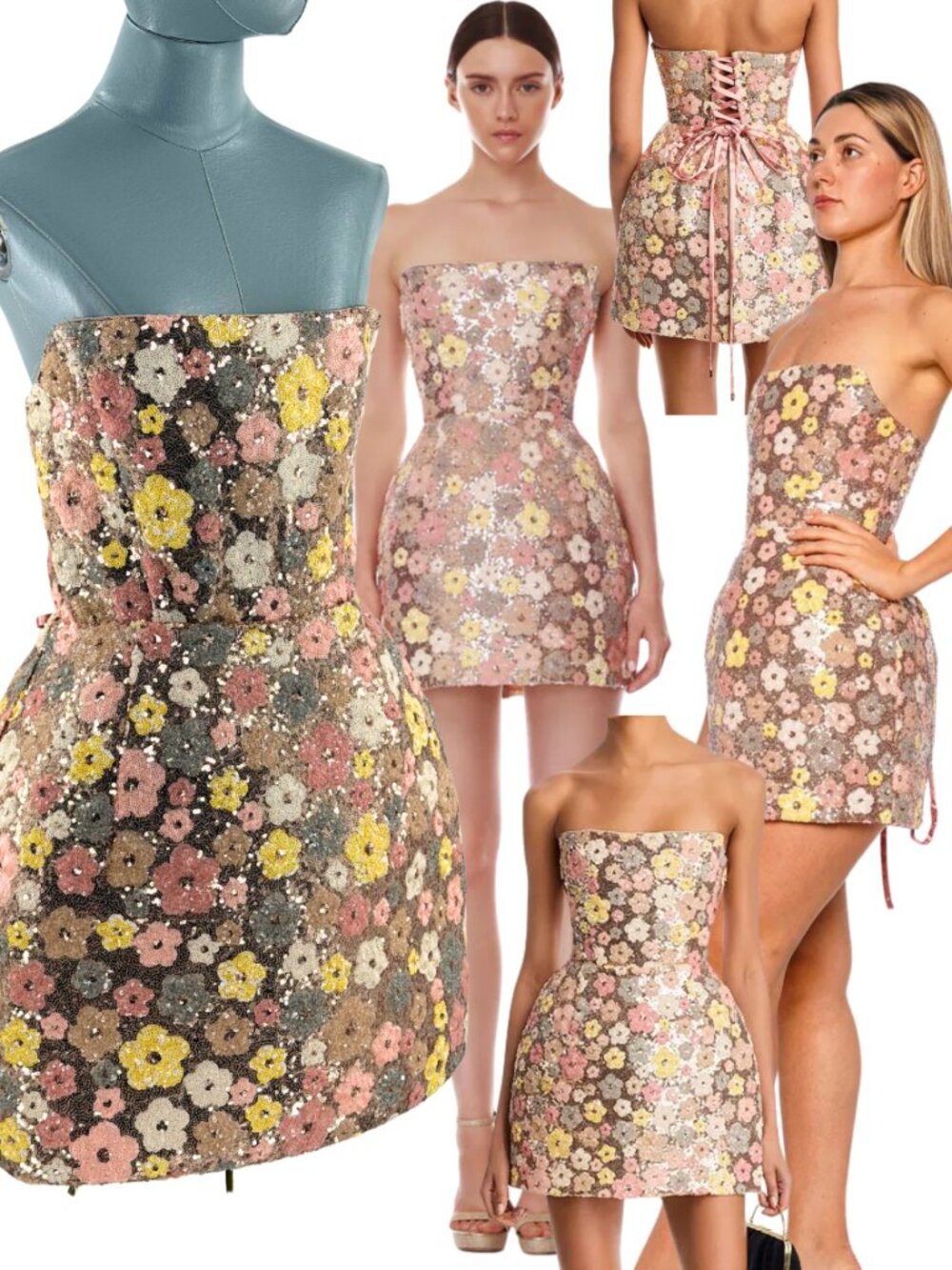 🆕 BRONX & BANCO 🧿 NWOT Maraya Floral Sequin Mini Dress, Yellow Multi, Sz L US8